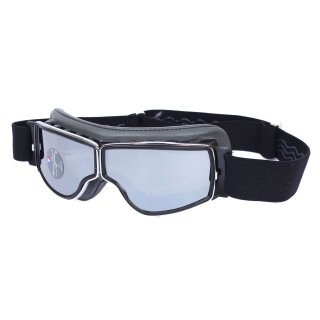 Aviator T2 Motorrad-Brille chrome, Leder grau, Glas silber verspiegelt