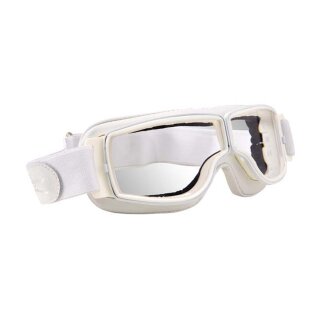 Aviator T2 Motorrad-Brille weiß, Leder weiß, Glas klar