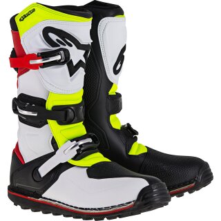 Alpinestars Tech T Trial-Stiefel weiss rot neongelb schwarz